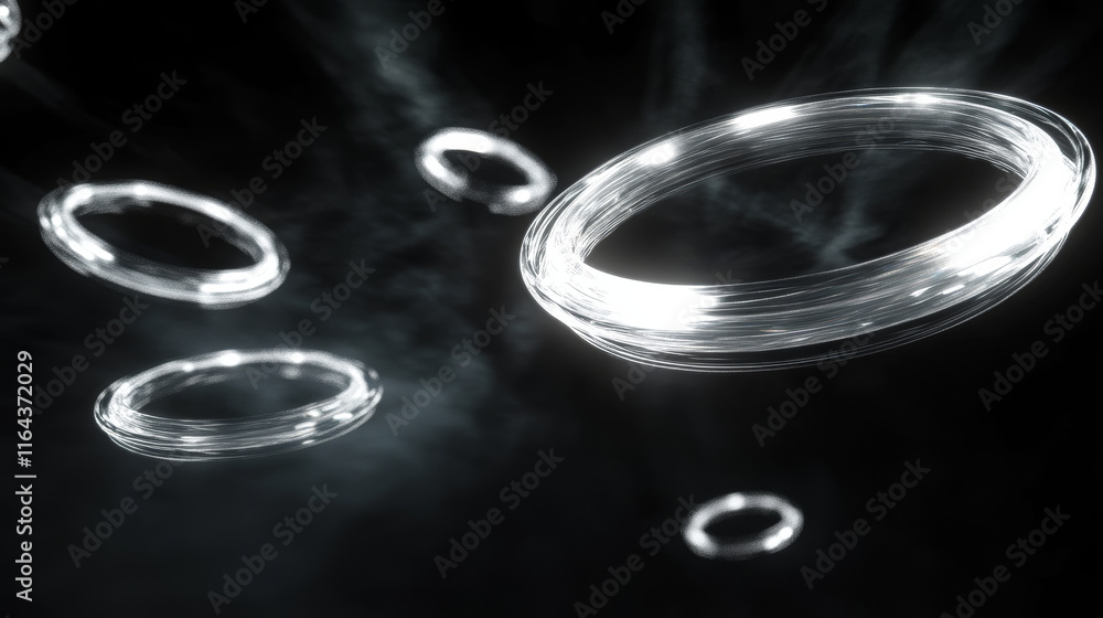 Poster light circles with sparkles, magic glow effect. vector realistic set of white shiny rings and swirls
