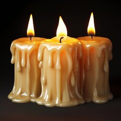 Three Melted Dripping Candles Dark Background
