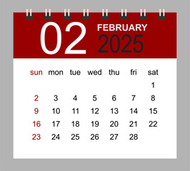 February 2025. Vector monthly calendar template 2025 year in simple style for template design. Week starts from Sunday.