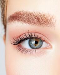Obraz premium Close-up of a beautiful eye showcasing unique color and detail, perfect for beauty and cosmetic themes.