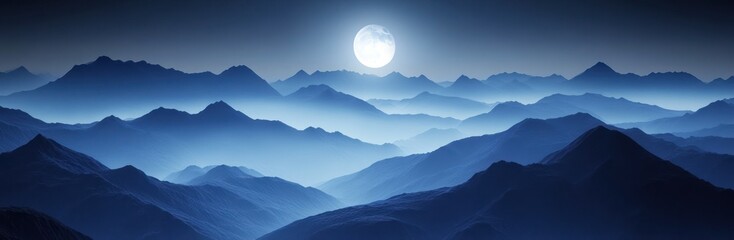 Serene Moonlight Over Blue Mountain Ranges