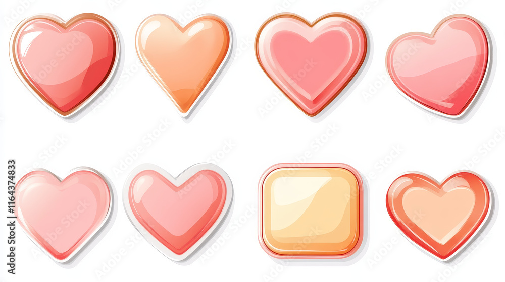 Poster peel off stickers, white paper patches mockup. blank labels of different shapes heart, square, oval 