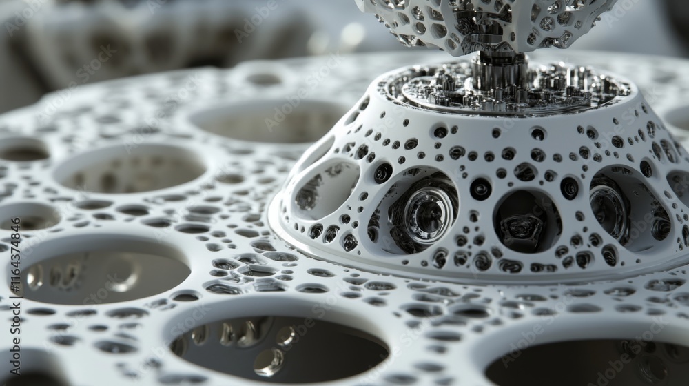 Poster intricate white abstract structure featuring detailed circuits and open-cell design in a futuristic 