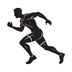 running man silhouette, black and white silhouette, vector and illustration