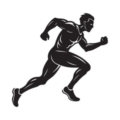 running man silhouette, black and white silhouette, vector and illustration