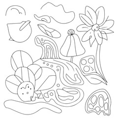 Coloring Page Marine Life Island Underwater Landscape Hand Drawn Illustration Cute Kids Drawing
