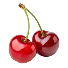 Pair of ripe red cherries isolated on the transparent background