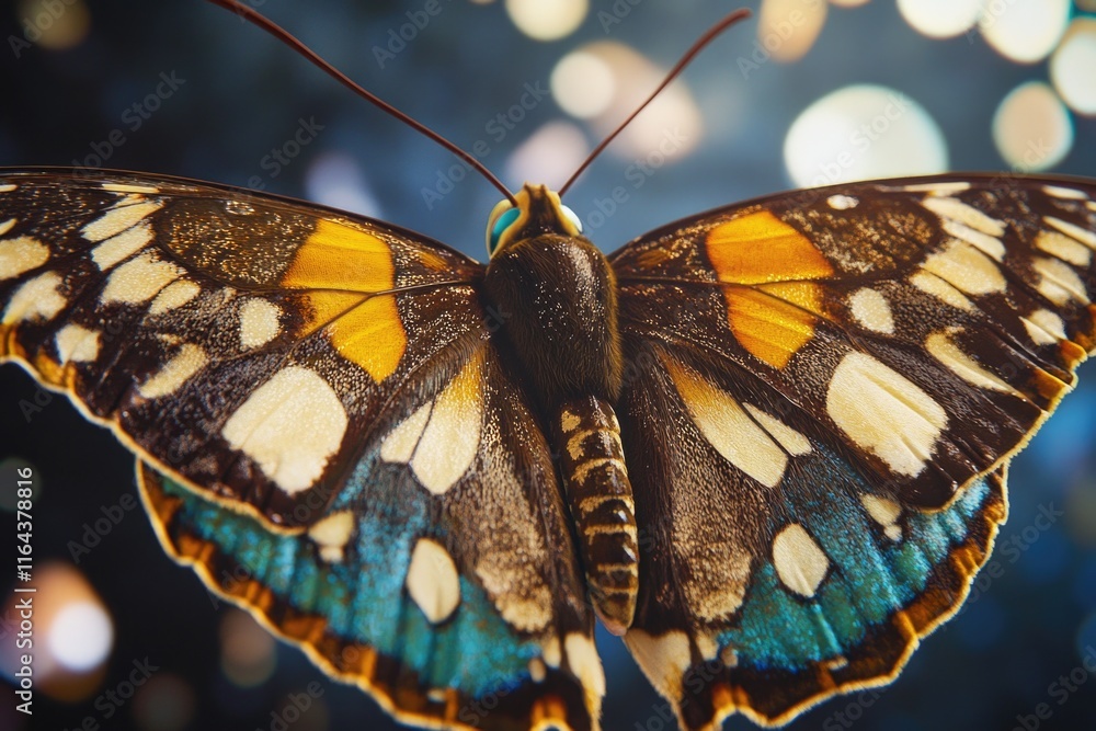 Poster close-up view of a butterfly perched on a string, ready for takeoff or landing