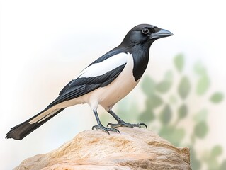 Obraz premium A magpie sits on a large stone