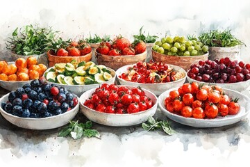 A colorful illustration of various fresh produce, ideal for uses such as food blogs or healthy living promotions