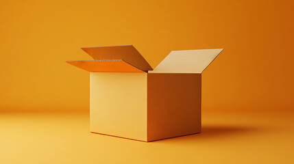 Realistic 3d orange container for cargo shipping. Vector illustration set of closed and open empty long industrial box for storage and shipment. Intermodal freight transport logistic package mockup.