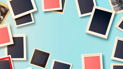 Photo frame collage template vector album mockup on transparent background. Foto memory picture and sellotape sticker. Blank photography card with white border realistic set. Retro snapshot collection