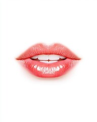 Obraz premium Close-up of luscious, glossy lips with a natural pink tint, showcasing beauty and elegance against a plain background.