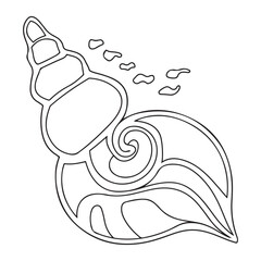 Seashell vector illustration. Black and white outline Seashell Coloring page for kids and adults. Page for relaxation and meditation. Vector illustration