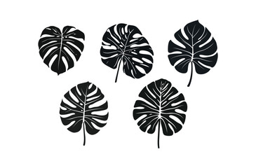 set of silhouettes of leaves