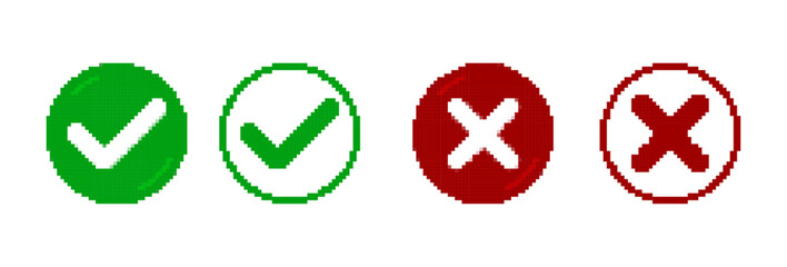 Set of Pixel Art Checkbox With Check Mark Icons for Survey, Form, and Feedback. Vector Illustration