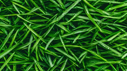 Spring sprouts with dew drops on the leaves, macro photography of green grass and moss in spring nature