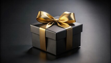A luxuriously wrapped black gift box with a golden ribbon bow, perfect for a special occasion