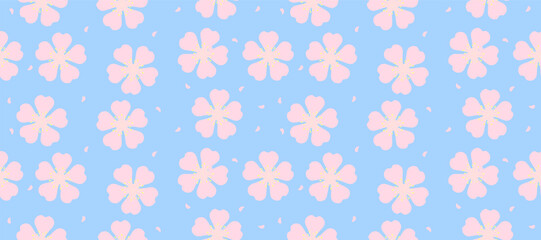 Minimalist Colorful Seamless Cherry Blossom Pattern Background. Vector Illustration. Wallpaper