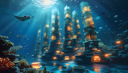 Obraz premium a large aquarium with many fish swimming in it