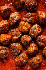 Meatballs in tomato sauce, close up view