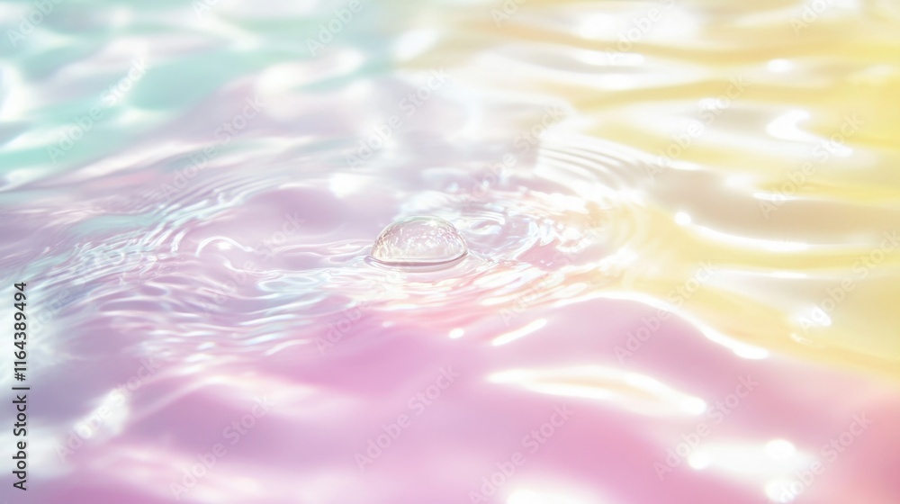 Poster a close-up shot of a single water drop floating on the surface of a pool