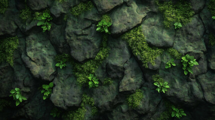 Detailed Tree Bark Texture with Moss and Greenery Close-Up