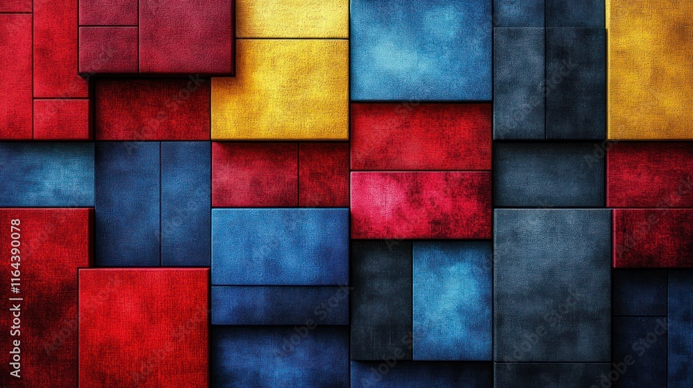Poster abstract geometric pattern with vibrant colors and textures.