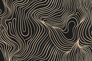 Fototapeta premium Abstract background featuring flowing beige lines on a black surface, creating a dynamic and elegant wavy pattern, ideal for modern design projects, art, or decorative purposes