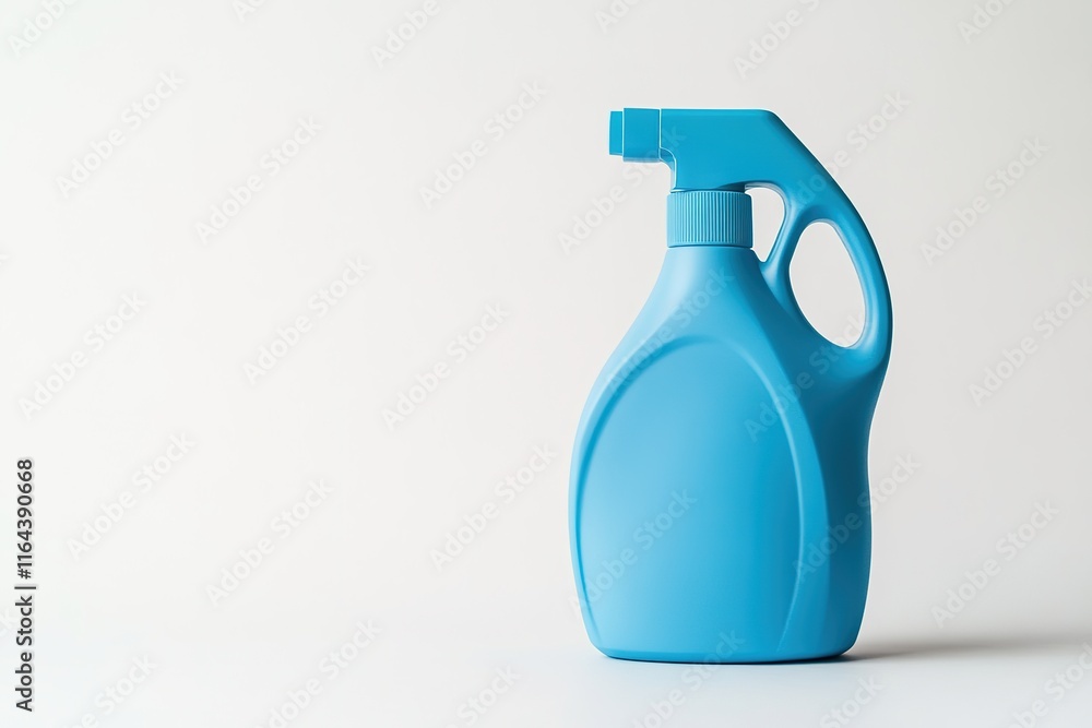 Poster blue detergent bottle with smooth surface and bold handle displayed on bright white background