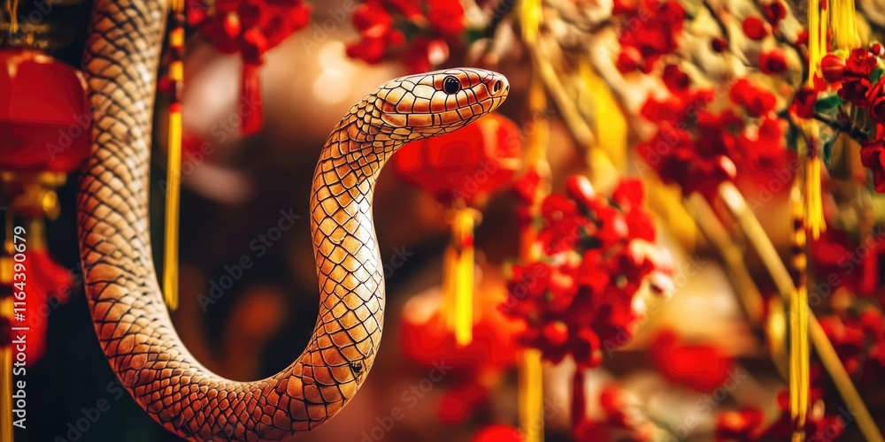 Poster a close-up shot of a snake curled around the branch of a tree