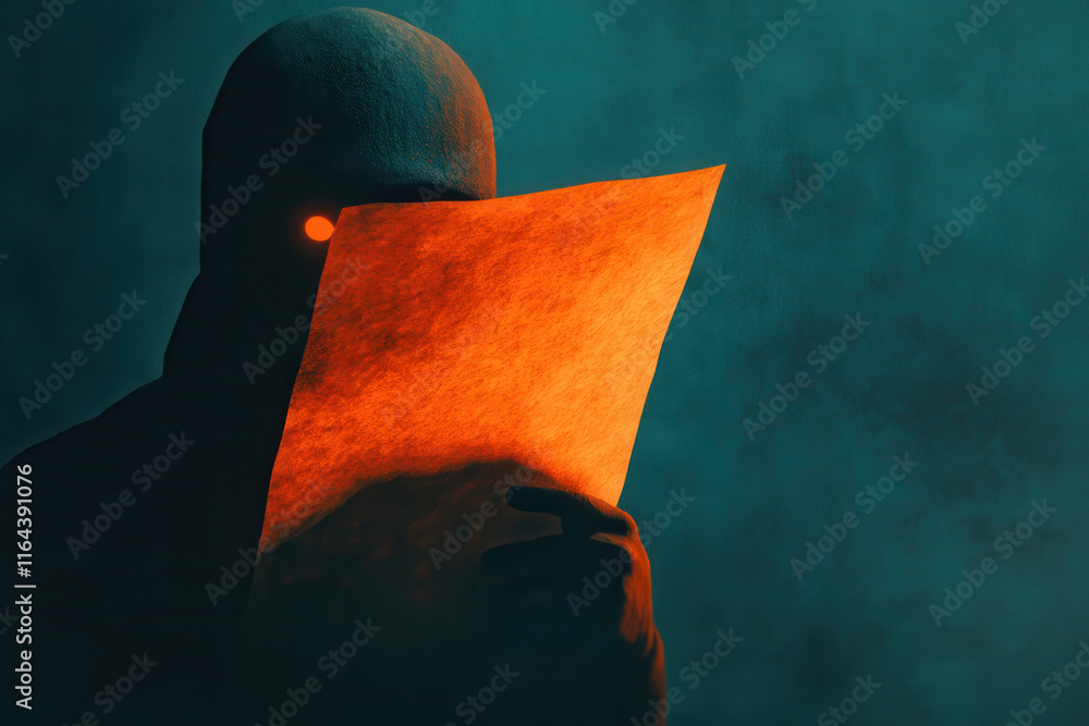 Poster exploring the enigmatic silhouette: illuminating secrets in a world of darkness through a vivid glow