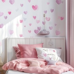 Pink hearts kids pattern on wall