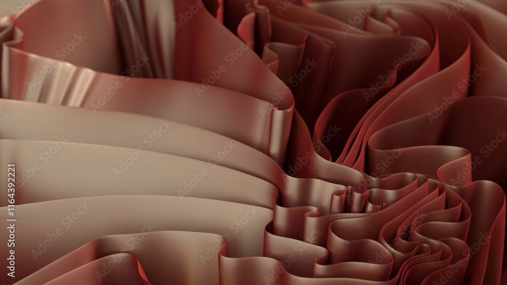 Poster smooth, elegant satin ribbons in shades of red and beige intertwine, forming a visually captivating 