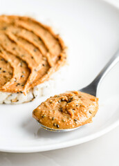 peanut paste with chia on rice bread