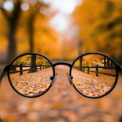 Autumn Landscape Reflected in Glasses with Vibrant Fall Colors