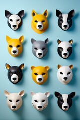 Fototapeta premium a close up of a group of animal masks on a blue background