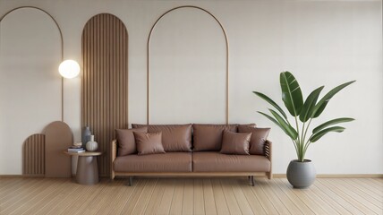 modern japandi home interior design of modern living room in Pantone color of the year 2025 Mocha Mousse 