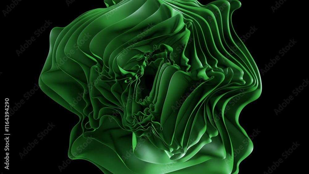 Poster green layers are waving and swirling, creating an abstract and mesmerizing visual effect against a s
