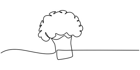 Continuous one line drawing of broccoli. One line drawing illustration of whole healthy organic green broccoli. fresh vegetable concept continuous line art. Editable outline, Fresh Broccoli Continuous
