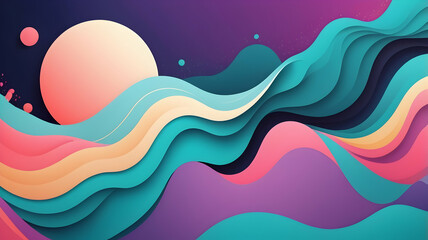 Abstract colorful paper cut wave design with vibrant hues and layered textures, evoking a sense of movement and fluidity against a dark background.