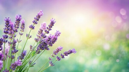 Obraz premium A bouquet of fragrant lavender blossoms bathed in soft sunlight against a blurred nature backdrop