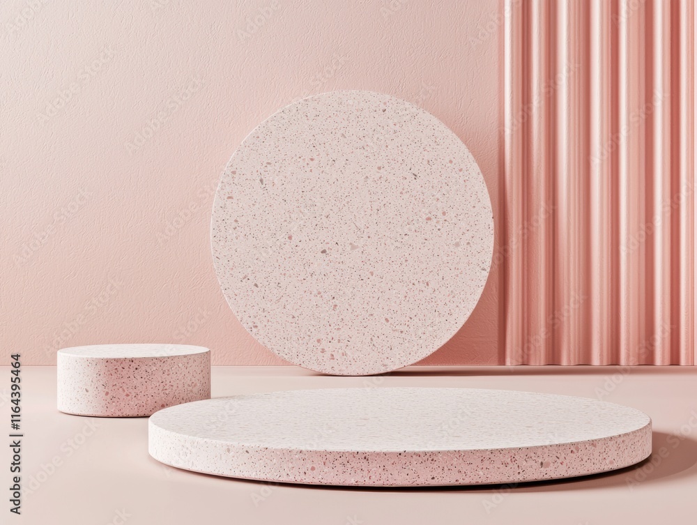 Poster abstract composition of circular shapes on soft pink background