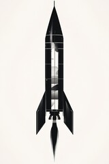 sleek black-and-white minimalist rocket illustration with clean geometric lines and ample negative space