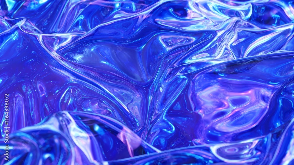 Poster holographic iridescent gradient surface is creating dynamic wavy texture, giving a mesmerizing and f