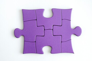 vibrant purple puzzle piece with clean edges positioned on bright white background