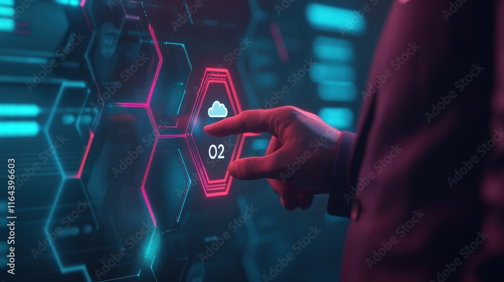 Poster futuristic interface interaction with cloud technology features