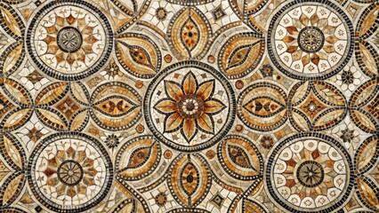 Obraz premium Intricate Stone Mosaic Tile Pattern Featuring Circular and Floral Designs