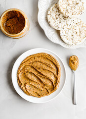 peanut butter with chia on a light background