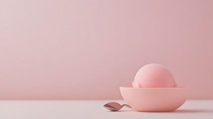 Fototapeta premium Pink Ice Cream Scoop in a Bowl with Spoon